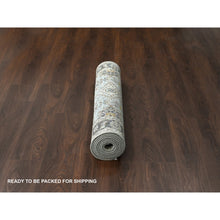 Load image into Gallery viewer, 4&#39;2&quot;x9&#39;10&quot; Goose Gray, Karajeh Design With Tribal Medallions, Pure Wool, Hand Knotted, Wide Runner Oriental Rug FWR507990