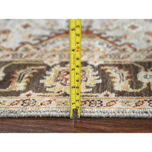 4'2"x9'10" Goose Gray, Karajeh Design With Tribal Medallions, Pure Wool, Hand Knotted, Wide Runner Oriental Rug FWR507990