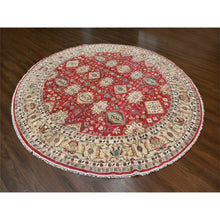 Load image into Gallery viewer, 12&#39;x12&#39; Fire Brick Red, Karajeh With Geometric Medallions Design, Pure Wool, Hand Knotted, Round Oriental Rug FWR508116