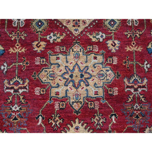 12'x12' Fire Brick Red, Karajeh With Geometric Medallions Design, Pure Wool, Hand Knotted, Round Oriental Rug FWR508116