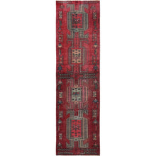 Load image into Gallery viewer, 2&#39;3&quot;x8&#39;5&quot; Cherry Red, Vintage Persian Hamadan with Distinct Abrash, Cropped Thin, Zero Pile, Sides and Ends Professionally Secured, Even Wear, Hand Knotted, Pure Wool, Narrow Runner, Oriental Rug Sh846 FWR5076