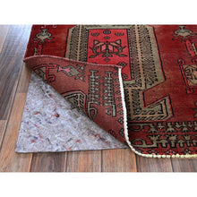 Load image into Gallery viewer, 2&#39;3&quot;x8&#39;5&quot; Cherry Red, Vintage Persian Hamadan with Distinct Abrash, Cropped Thin, Zero Pile, Sides and Ends Professionally Secured, Even Wear, Hand Knotted, Pure Wool, Narrow Runner, Oriental Rug Sh846 FWR5076