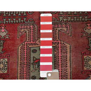 2'3"x8'5" Cherry Red, Vintage Persian Hamadan with Distinct Abrash, Cropped Thin, Zero Pile, Sides and Ends Professionally Secured, Even Wear, Hand Knotted, Pure Wool, Narrow Runner, Oriental Rug Sh846 FWR5076
