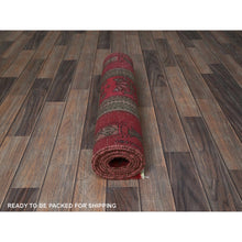 Load image into Gallery viewer, 2&#39;3&quot;x8&#39;5&quot; Cherry Red, Vintage Persian Hamadan with Distinct Abrash, Cropped Thin, Zero Pile, Sides and Ends Professionally Secured, Even Wear, Hand Knotted, Pure Wool, Narrow Runner, Oriental Rug Sh846 FWR5076