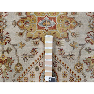 6'2"x6'2" Goose Gray, Karajeh Design With Tribal Medallions, Pure Wool, Hand Knotted, Round Oriental Rug FWR508206