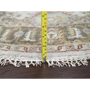 6'2"x6'2" Goose Gray, Karajeh Design With Tribal Medallions, Pure Wool, Hand Knotted, Round Oriental Rug FWR508206