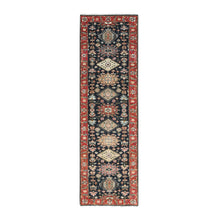 Load image into Gallery viewer, 2&#39;7&quot;x10&#39;1&quot; Denim Black, Vegetable Dyes, Soft Pile, Organic Wool, Hand Knotted, Karajeh Design with All Over Pattern, Runner Oriental Rug FWR508260