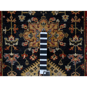 2'7"x10'1" Denim Black, Vegetable Dyes, Soft Pile, Organic Wool, Hand Knotted, Karajeh Design with All Over Pattern, Runner Oriental Rug FWR508260