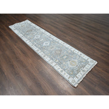 Load image into Gallery viewer, 2&#39;7&quot;x10&#39; Medium Gray, Karajeh And Geometric Design, Natural Wool, Hand Knotted, Runner Oriental Rug FWR508272