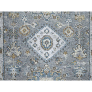 2'7"x10' Medium Gray, Karajeh And Geometric Design, Natural Wool, Hand Knotted, Runner Oriental Rug FWR508272