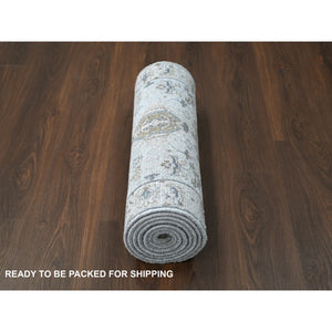 2'7"x10' Medium Gray, Karajeh And Geometric Design, Natural Wool, Hand Knotted, Runner Oriental Rug FWR508272