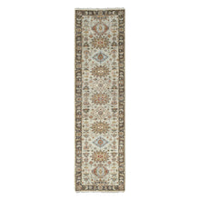 Load image into Gallery viewer, 2&#39;7&quot;x10&#39; Goose Gray, Karajeh Design with Tribal Medallions, Pure Wool, Hand Knotted, Runner Oriental Rug FWR508290