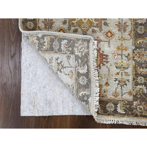 2'7"x10' Goose Gray, Karajeh Design with Tribal Medallions, Pure Wool, Hand Knotted, Runner Oriental Rug FWR508290