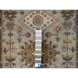 2'7"x10' Goose Gray, Karajeh Design with Tribal Medallions, Pure Wool, Hand Knotted, Runner Oriental Rug FWR508290
