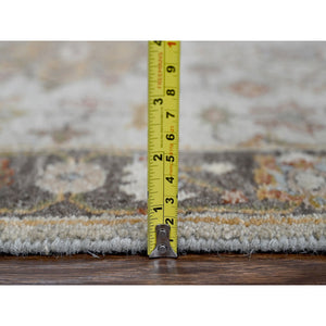 2'7"x10' Goose Gray, Karajeh Design with Tribal Medallions, Pure Wool, Hand Knotted, Runner Oriental Rug FWR508290