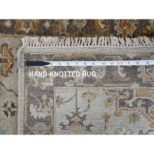 2'7"x10' Goose Gray, Karajeh Design with Tribal Medallions, Pure Wool, Hand Knotted, Runner Oriental Rug FWR508290