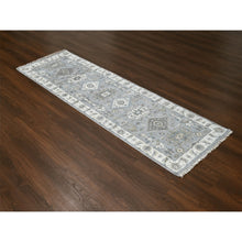 Load image into Gallery viewer, 2&#39;7&quot;x7&#39;9&quot; Medium Gray, Hand Knotted, Karajeh And Geometric Design, Natural Wool, Runner Oriental Rug FWR508320