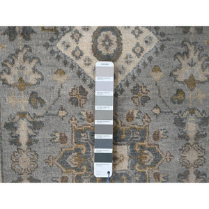 2'7"x7'9" Medium Gray, Hand Knotted, Karajeh And Geometric Design, Natural Wool, Runner Oriental Rug FWR508320