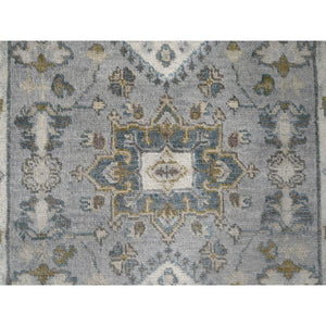 2'7"x7'9" Medium Gray, Hand Knotted, Karajeh And Geometric Design, Natural Wool, Runner Oriental Rug FWR508320