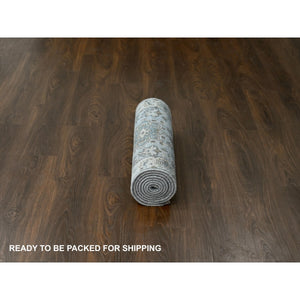 2'7"x7'9" Medium Gray, Hand Knotted, Karajeh And Geometric Design, Natural Wool, Runner Oriental Rug FWR508320