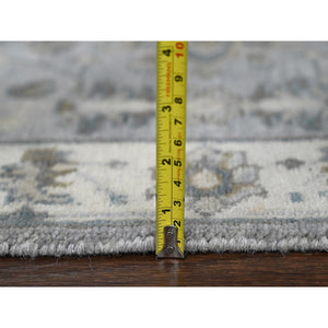 2'7"x7'9" Medium Gray, Hand Knotted, Karajeh And Geometric Design, Natural Wool, Runner Oriental Rug FWR508320