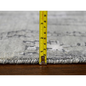 2'8"x25'7" Cloud Gray, Abstract with Mosaic Design, Wool and Silk, Hand Knotted, XL Runner Oriental Rug FWR508332