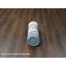 Load image into Gallery viewer, 2&#39;6&quot;x17&#39;9&quot; Prussian Blue, Denser Weave, Wool And Silk, Mosaic Design With Mix Of Gold, Hand Knotted Persian Knot, Xl Runner Oriental Rug FWR508344