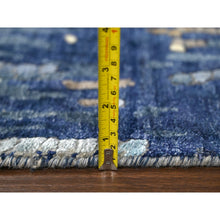 Load image into Gallery viewer, 2&#39;6&quot;x17&#39;9&quot; Prussian Blue, Denser Weave, Wool and Silk, Mosaic Design with Mix of Gold, Hand Knotted Persian Knot, XL Runner Oriental Rug FWR508344