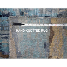 Load image into Gallery viewer, 2&#39;6&quot;x17&#39;9&quot; Prussian Blue, Denser Weave, Wool and Silk, Mosaic Design with Mix of Gold, Hand Knotted Persian Knot, XL Runner Oriental Rug FWR508344