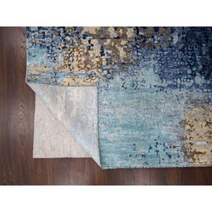 12'x12' Brewers Blue, Modern Wool And Silk Mosaic Design With Mix Of Gold, Hand Knotted Persian Knot, Denser Weave, Oriental Square Rug FWR508362