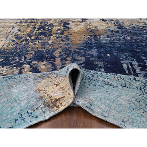 12'x12' Brewers Blue, Modern Wool And Silk Mosaic Design With Mix Of Gold, Hand Knotted Persian Knot, Denser Weave, Oriental Square Rug FWR508362