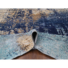 Load image into Gallery viewer, 12&#39;x12&#39; Brewers Blue, Modern Wool And Silk Mosaic Design With Mix Of Gold, Hand Knotted Persian Knot, Denser Weave, Oriental Square Rug FWR508362