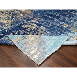 12'x12' Brewers Blue, Modern Wool And Silk Mosaic Design With Mix Of Gold, Hand Knotted Persian Knot, Denser Weave, Oriental Square Rug FWR508362