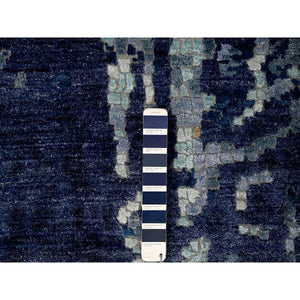 12'x12' Brewers Blue, Modern Wool And Silk Mosaic Design With Mix Of Gold, Hand Knotted Persian Knot, Denser Weave, Oriental Square Rug FWR508362