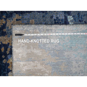 12'x12' Brewers Blue, Modern Wool And Silk Mosaic Design With Mix Of Gold, Hand Knotted Persian Knot, Denser Weave, Oriental Square Rug FWR508362