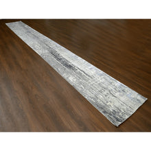 Load image into Gallery viewer, 2&#39;9&quot;x23&#39;8&quot; Sonic With Timberwolf Gray, Dense Weave, Abstract With Mosaic Design, Wool And Silk, Hand Knotted, Xl Runner Persian Knot Oriental Rug FWR508368