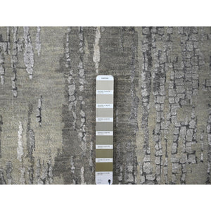 2'9"x23'8" Sonic With Timberwolf Gray, Dense Weave, Abstract With Mosaic Design, Wool And Silk, Hand Knotted, Xl Runner Persian Knot Oriental Rug FWR508368