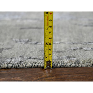2'9"x23'8" Sonic With Timberwolf Gray, Dense Weave, Abstract With Mosaic Design, Wool And Silk, Hand Knotted, Xl Runner Persian Knot Oriental Rug FWR508368