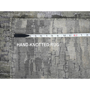 2'9"x23'8" Sonic With Timberwolf Gray, Dense Weave, Abstract With Mosaic Design, Wool And Silk, Hand Knotted, Xl Runner Persian Knot Oriental Rug FWR508368