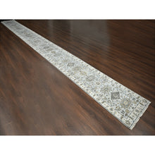 Load image into Gallery viewer, 2&#39;7&quot;x25&#39;10&quot; Cloud Gray, Organic Wool, Hand Knotted, Vegetable Dyes, Karajeh Design with Geometric Medallion, XL Runner Oriental Rug FWR508386