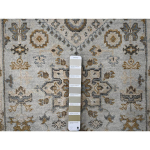 2'7"x25'10" Cloud Gray, Organic Wool, Hand Knotted, Vegetable Dyes, Karajeh Design with Geometric Medallion, XL Runner Oriental Rug FWR508386