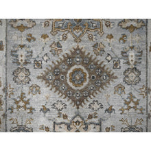 Load image into Gallery viewer, 2&#39;7&quot;x25&#39;10&quot; Cloud Gray, Organic Wool, Hand Knotted, Vegetable Dyes, Karajeh Design with Geometric Medallion, XL Runner Oriental Rug FWR508386