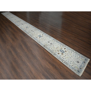 2'8"x27'8" Oyster Gray, 100% Wool, Denser Weave, Hand Knotted, Vegetable Dyes, Oushak With Floral Motifs,  Xl Runner Oriental Rug FWR508410