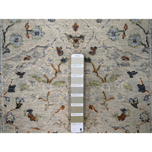 2'8"x27'8" Oyster Gray, 100% Wool, Denser Weave, Hand Knotted, Vegetable Dyes, Oushak With Floral Motifs,  Xl Runner Oriental Rug FWR508410