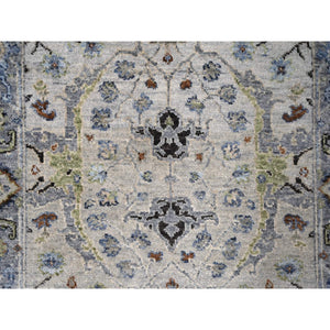 2'8"x27'8" Oyster Gray, 100% Wool, Denser Weave, Hand Knotted, Vegetable Dyes, Oushak With Floral Motifs,  Xl Runner Oriental Rug FWR508410