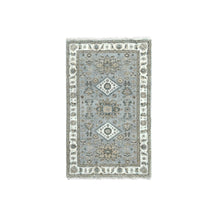 Load image into Gallery viewer, 3&#39;1&quot;x5&#39;0&quot; Pale Smoke Gray and Delicate White, 100% Wool, Hand Knotted, Natural Dyes, Karajeh Design with Geometric Medallion, Oriental Rug FWR508428