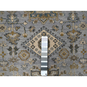 3'1"x5'0" Pale Smoke Gray and Delicate White, 100% Wool, Hand Knotted, Natural Dyes, Karajeh Design with Geometric Medallion, Oriental Rug FWR508428