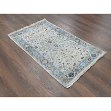 Load image into Gallery viewer, 3&#39;x5&#39; Light Gray, Denser Weave, Oushak With Floral Motifs, Extra Soft Wool, Hand Knotted, Vegetable Dyes, Oriental Rug FWR508440