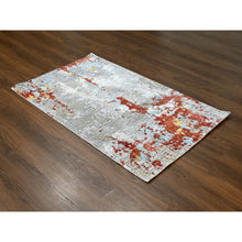Load image into Gallery viewer, 3&#39;1&quot;x5&#39; Gainsboro Gray, Wool And Silk, Hand Knotted Abstract With Fire Mosaic Design, Persian Knot, Oriental Rug FWR508458