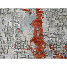 Load image into Gallery viewer, 3&#39;1&quot;x5&#39; Gainsboro Gray, Wool And Silk, Hand Knotted Abstract With Fire Mosaic Design, Persian Knot, Oriental Rug FWR508458